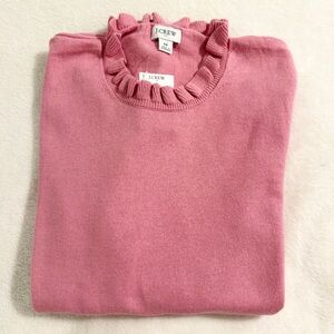 J Crew Pink Ruffle Neck Cotton Sweater Medium NWT